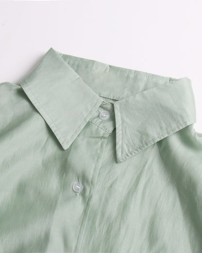 Green Oversized Solid Button-Down Shirt
