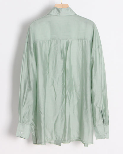 Green Oversized Solid Button-Down Shirt