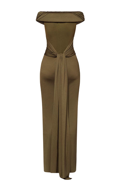 Green Pleated One-Shoulder Mermaid Evening Gown