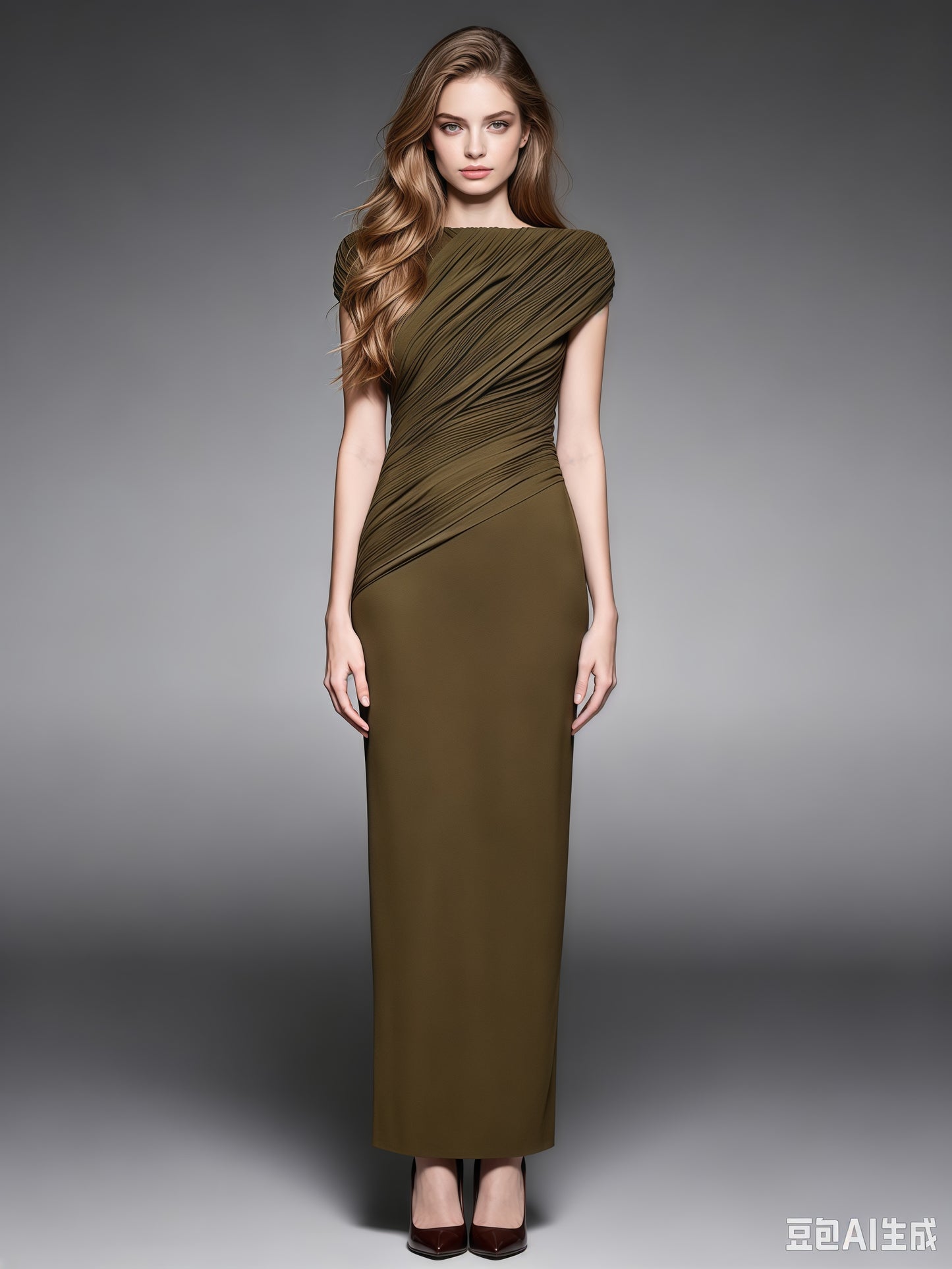 Green Pleated One-Shoulder Mermaid Evening Gown