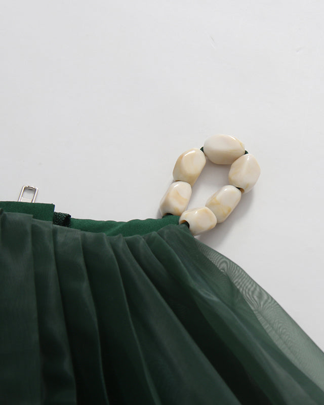 Green Ruched Mesh Multi-Layer Ruffle Top