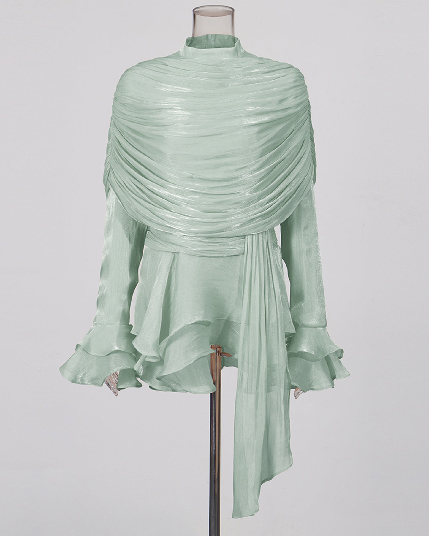 Green Ruched Ruffle Dress
