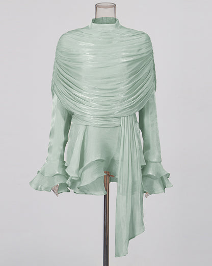 Green Ruched Ruffle Dress