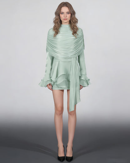 Green Ruched Ruffle Dress