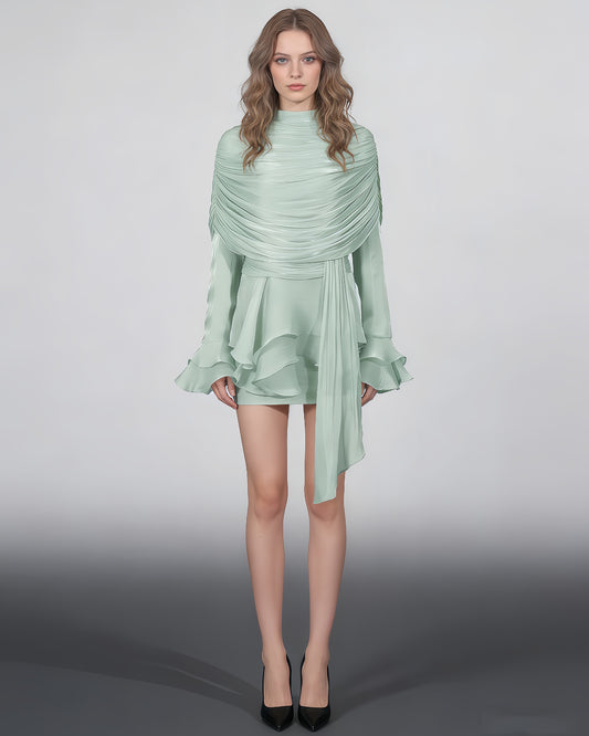 Green Ruched Ruffle Dress