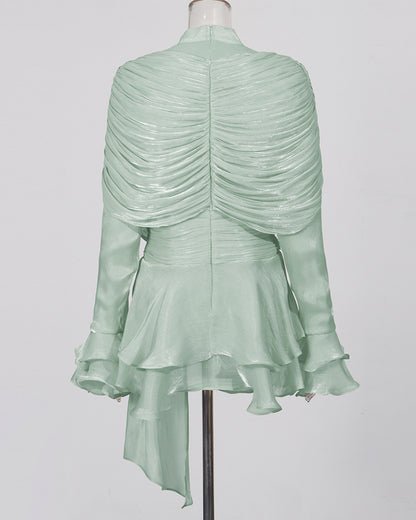 Green Ruched Ruffle Dress