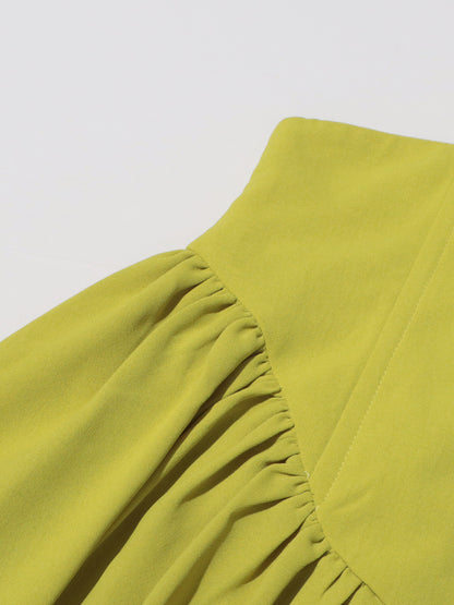 Green Ruched Sleeve Top & Maxi Skirt Two-Piece Set