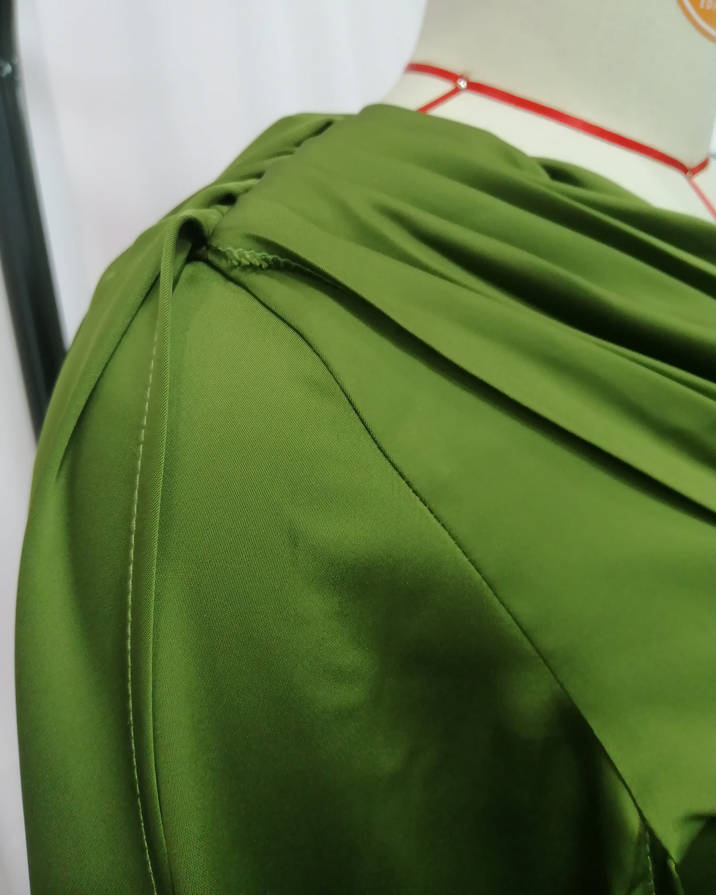 Green Satin Cape Maxi Dress