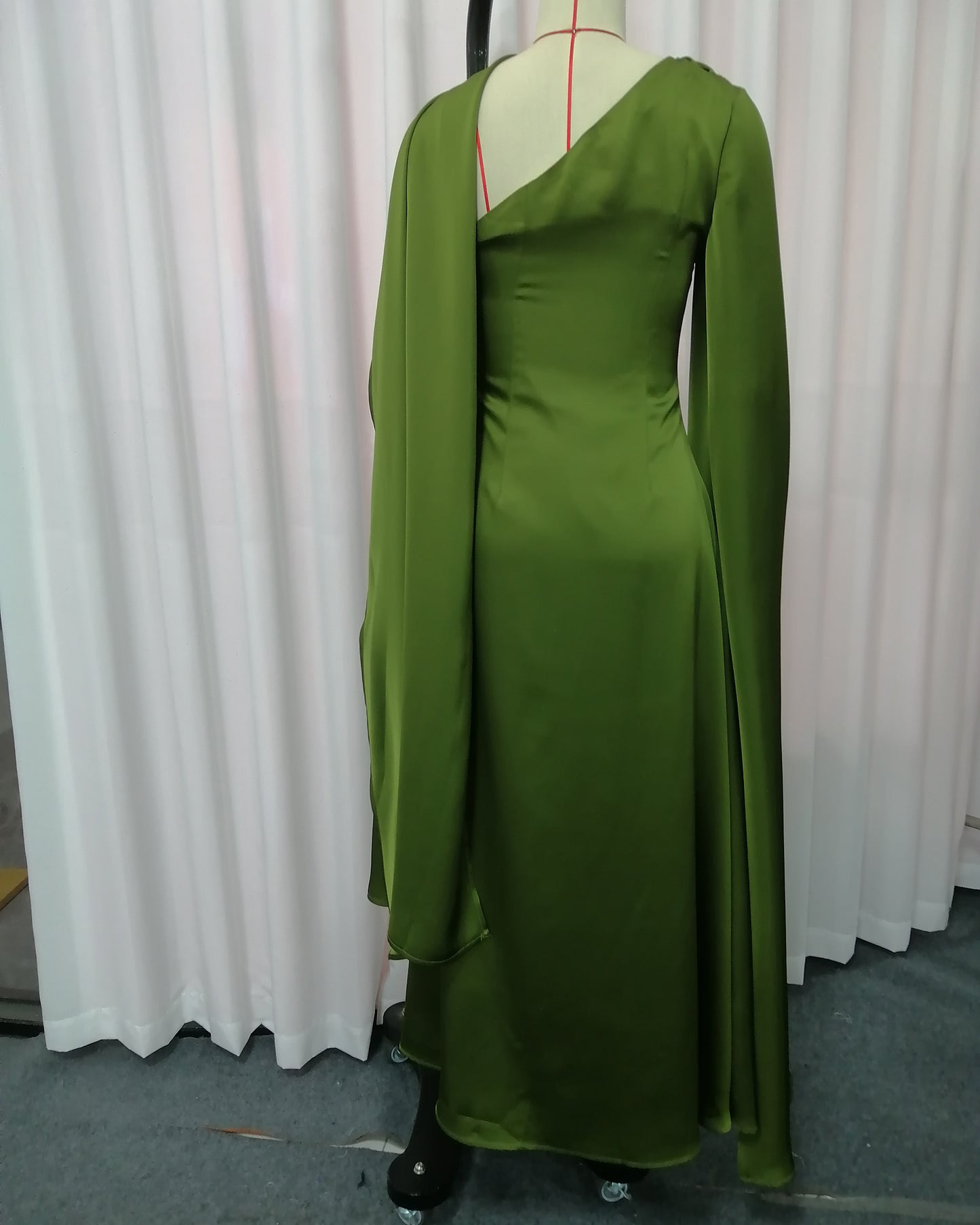 Green Satin Cape Maxi Dress