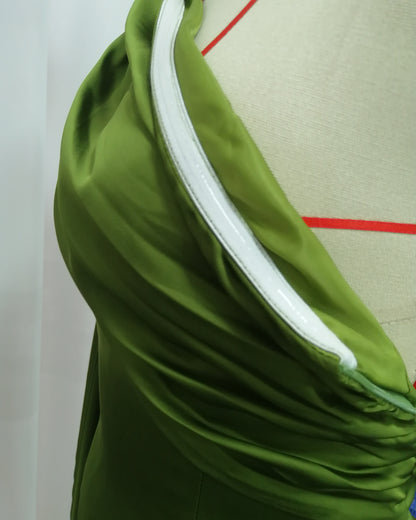Green Satin Cape Maxi Dress