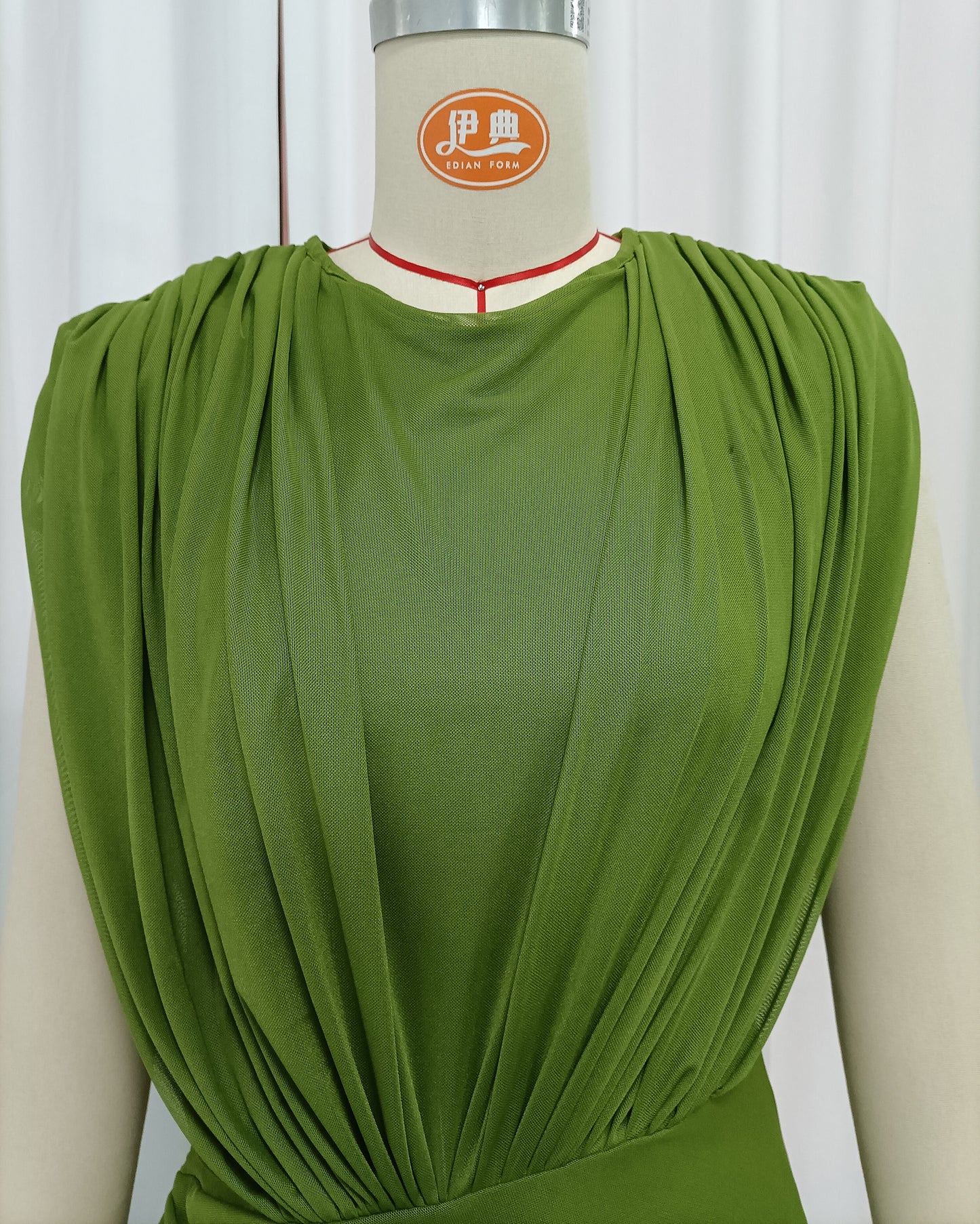 Green Sleeveless Ruched Mesh High Slit Maxi Dress