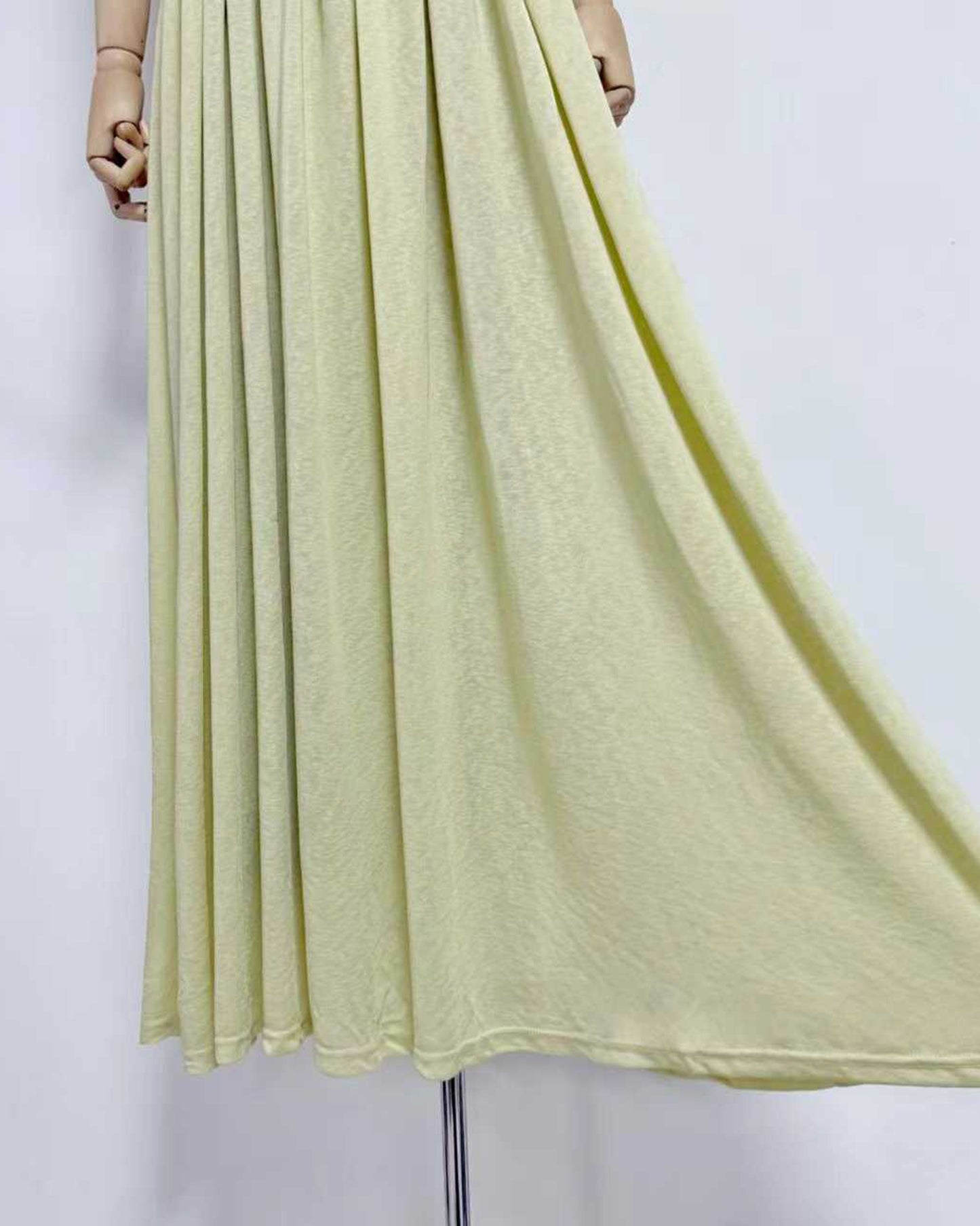 Green Stand Collar Metal Buckle Ruched Tunic Maxi Dress
