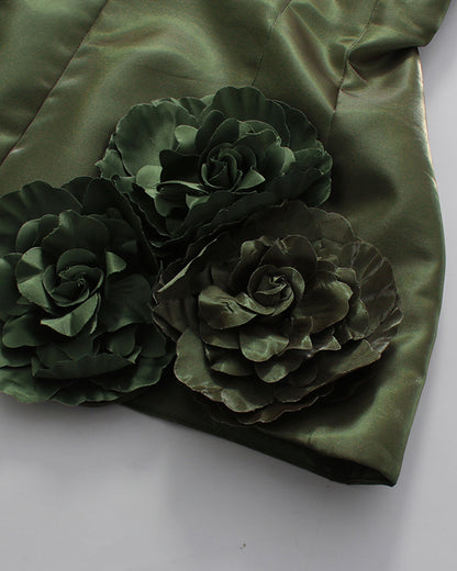 Green Strapless 3D Floral Mini Dress