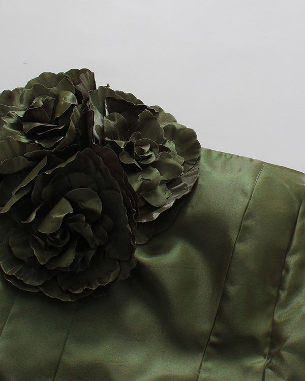 Green Strapless 3D Floral Mini Dress