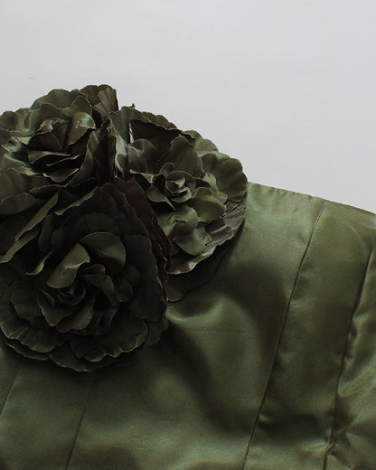 Green Strapless 3D Floral Mini Dress
