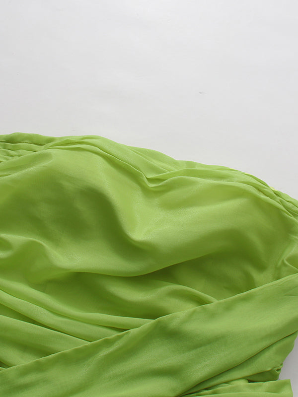Green Strapless Drape Tie Waist Maxi Dress