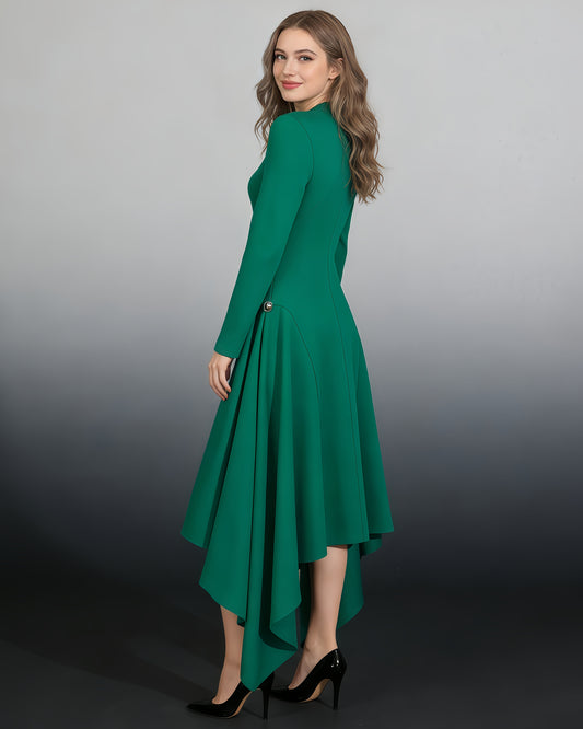 Green Asymmetric Hem Dress with Side Ring
