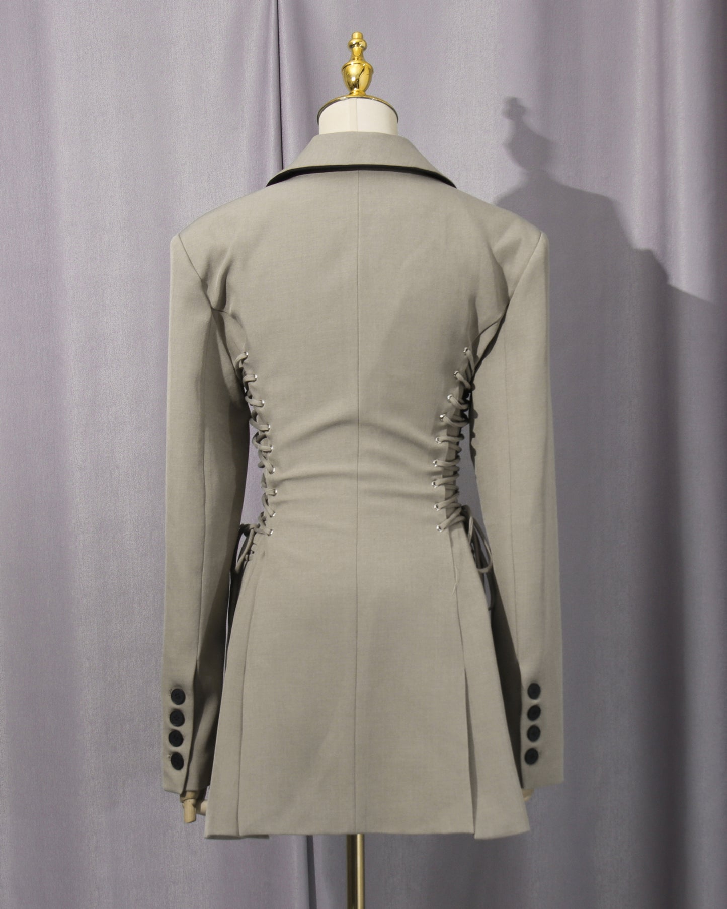 Grey-Green Side Lace-Up Fitted Blazer