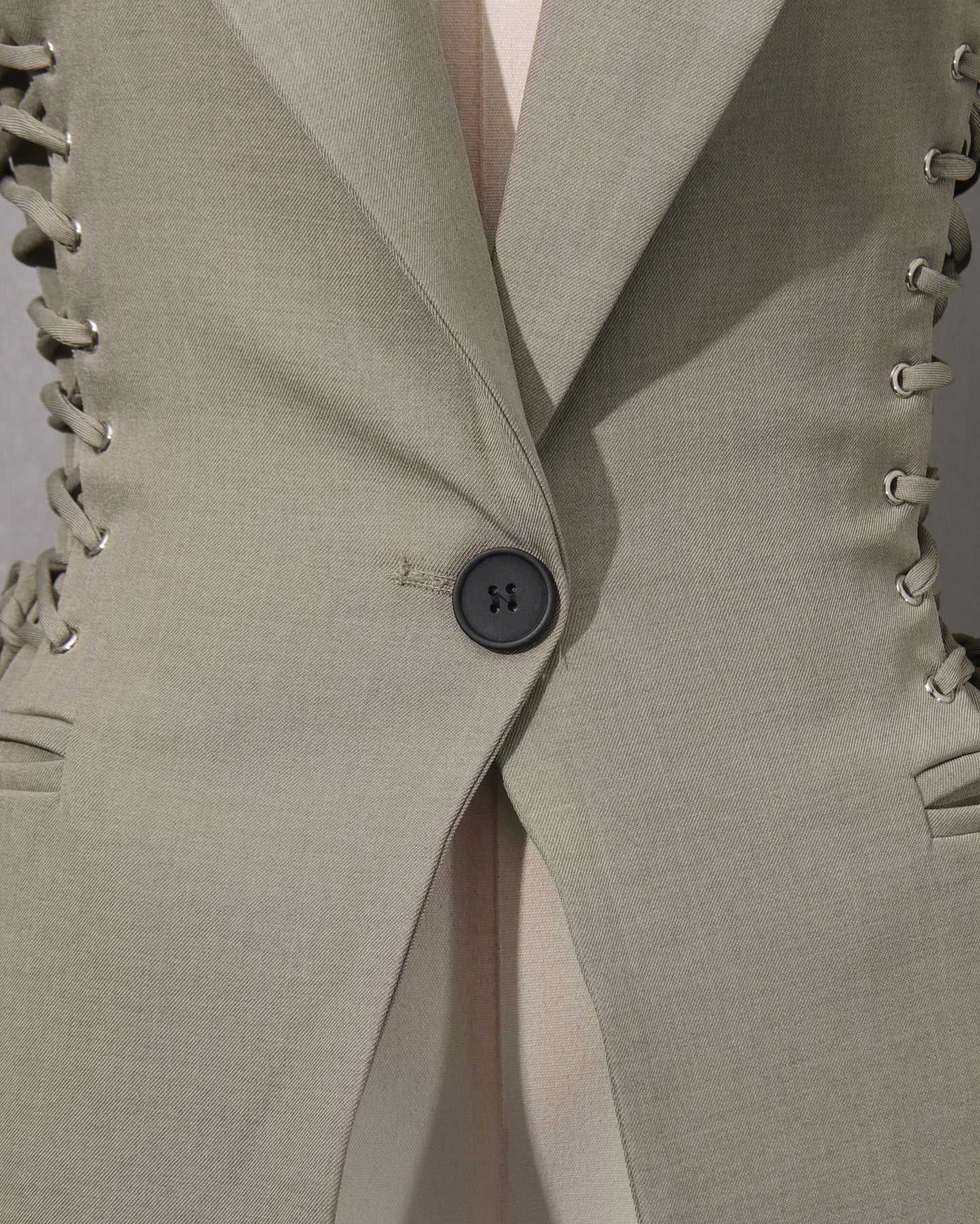 Grey-Green Side Lace-Up Fitted Blazer