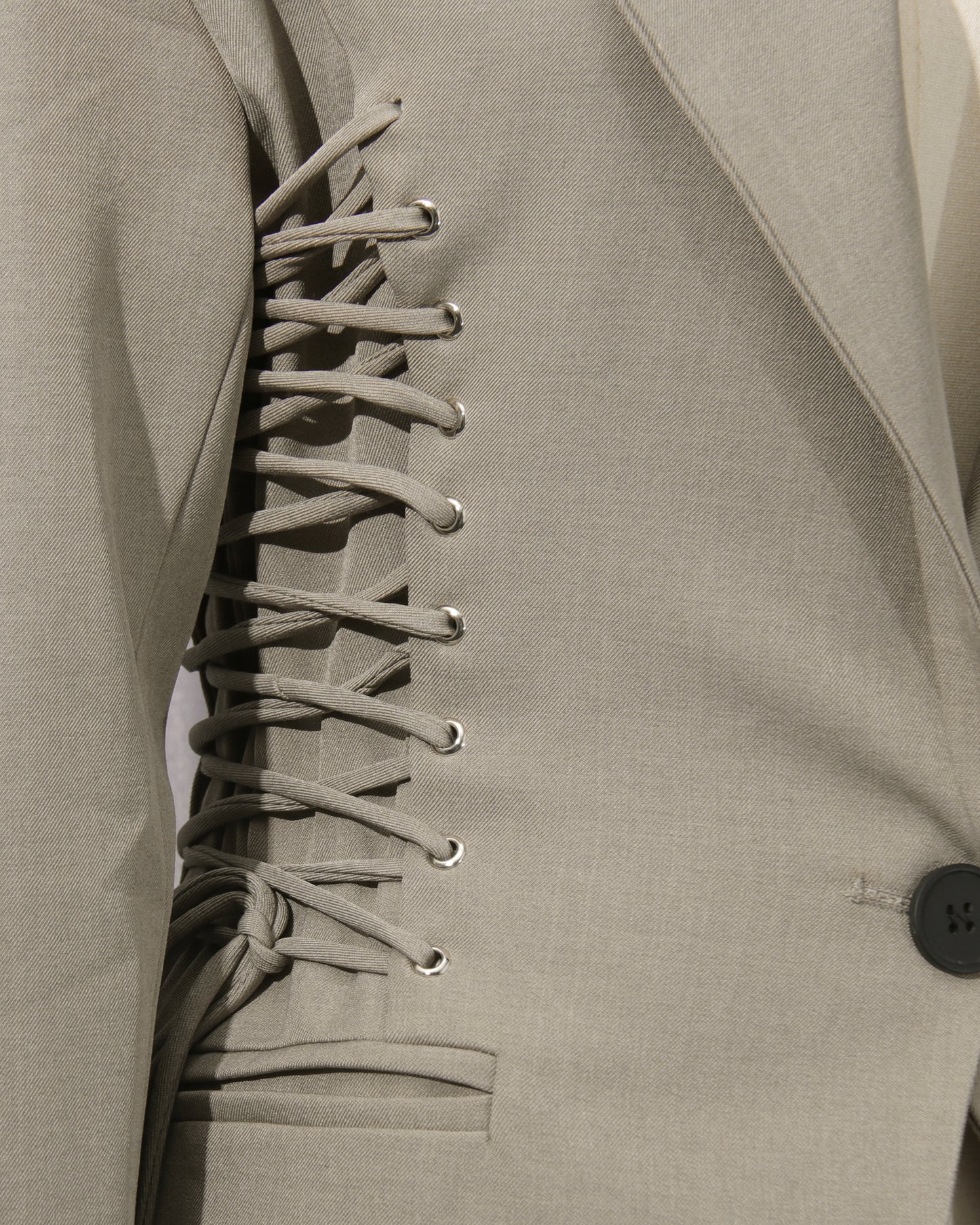 Grey-Green Side Lace-Up Fitted Blazer