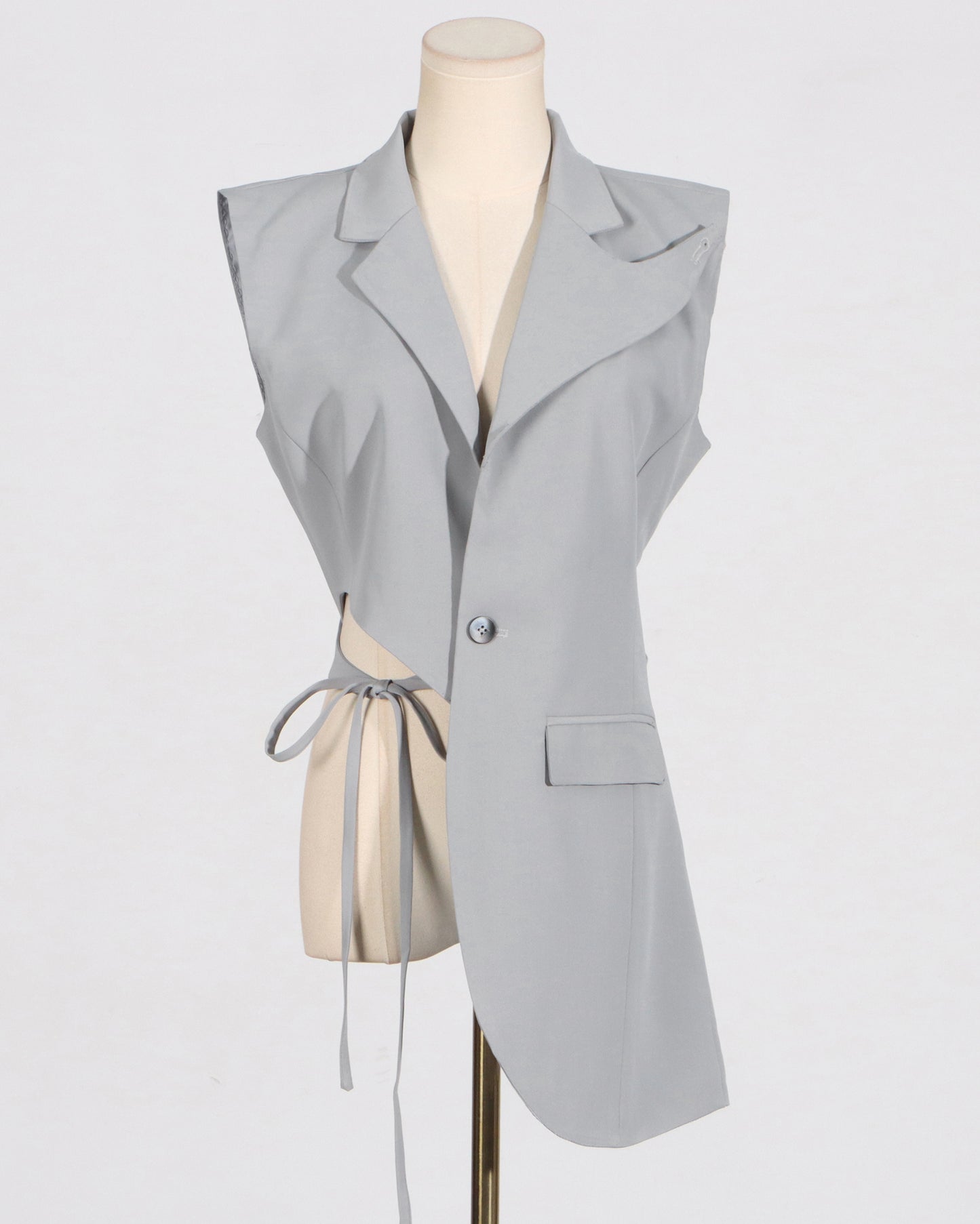 Grey Asymmetrical Cutout Waist Vest Blazer