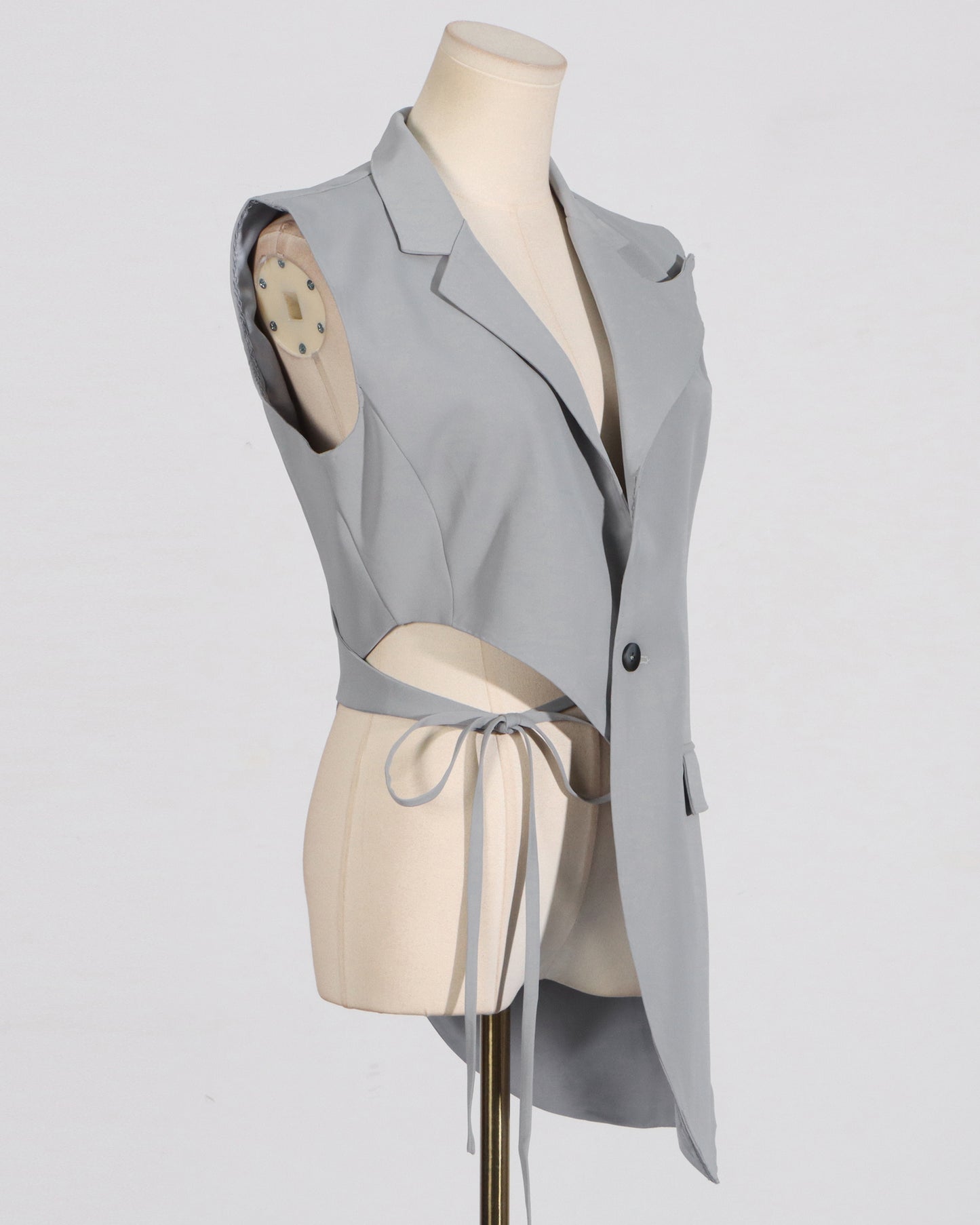 Grey Asymmetrical Cutout Waist Vest Blazer