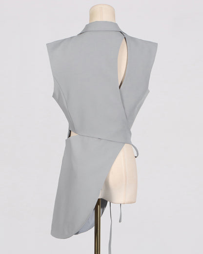 Grey Asymmetrical Cutout Waist Vest Blazer
