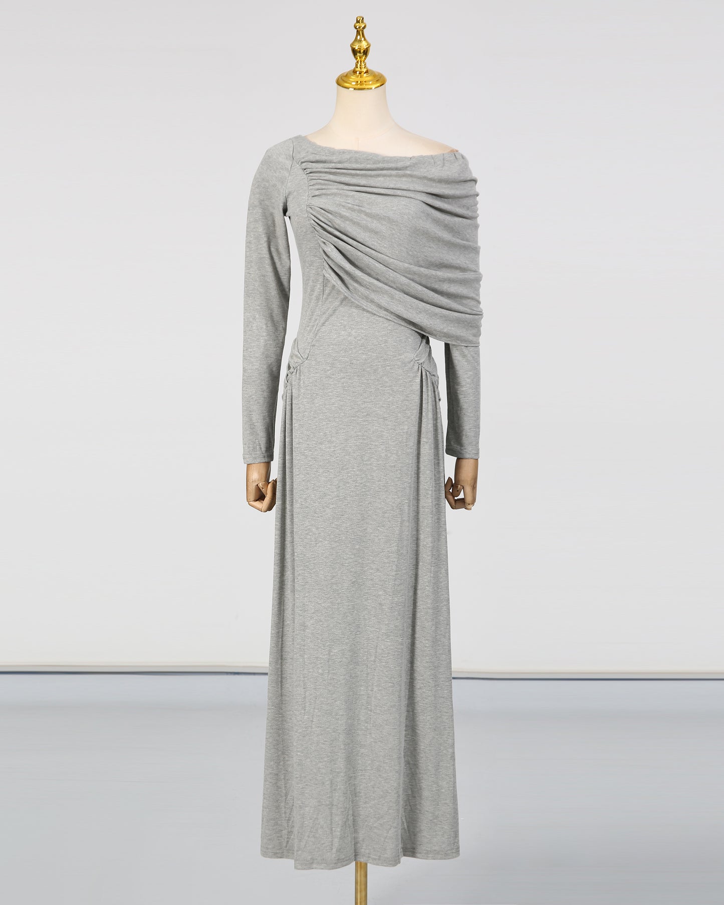 Grey Asymmetrical Draped Maxi Dress