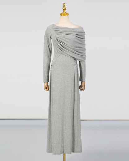 Grey Asymmetrical Draped Maxi Dress