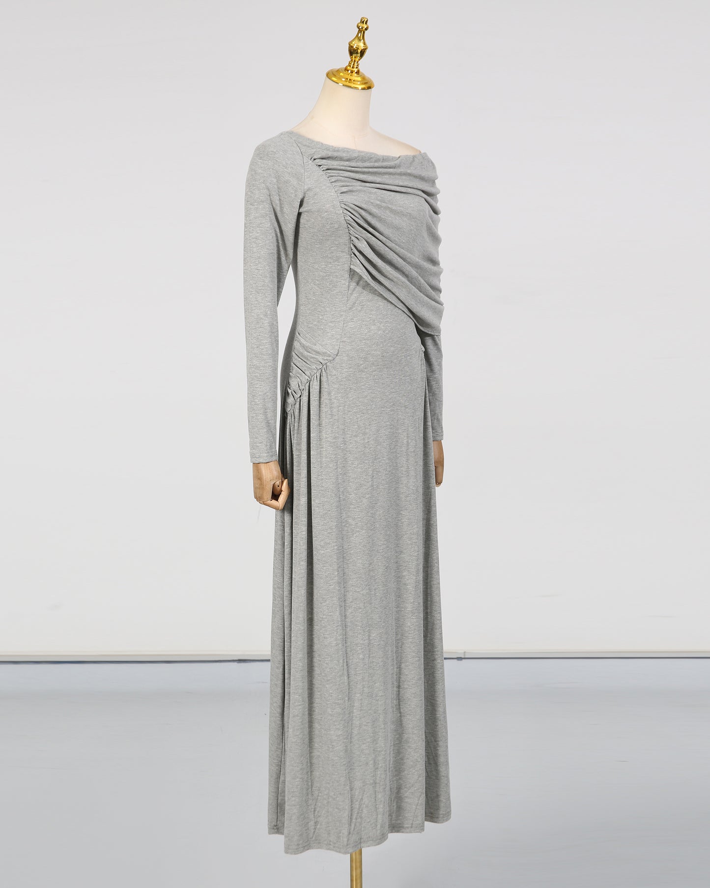 Grey Asymmetrical Draped Maxi Dress