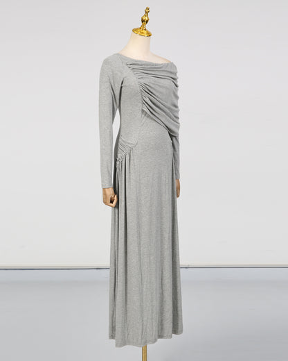 Grey Asymmetrical Draped Maxi Dress