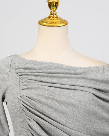 Grey Asymmetrical Draped Maxi Dress