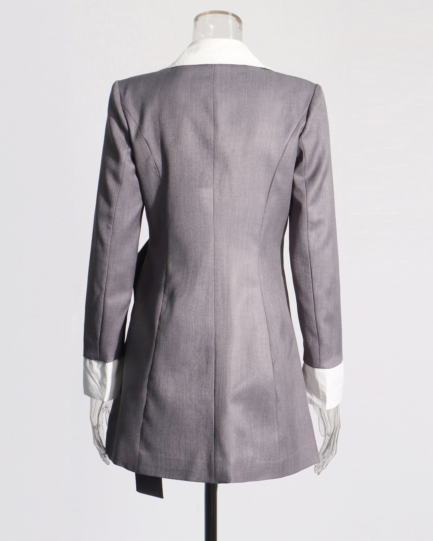 Grey Blazer with Contrast Collar & Waist Belt