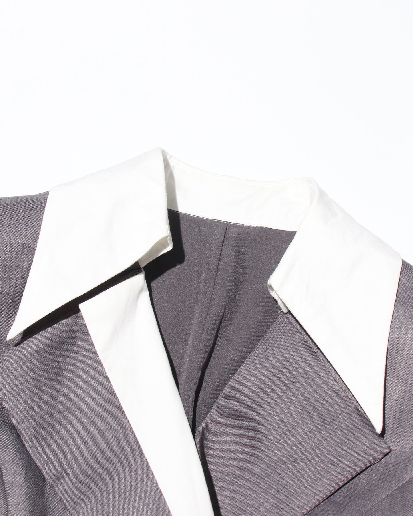 Grey Blazer with Contrast Collar & Waist Belt