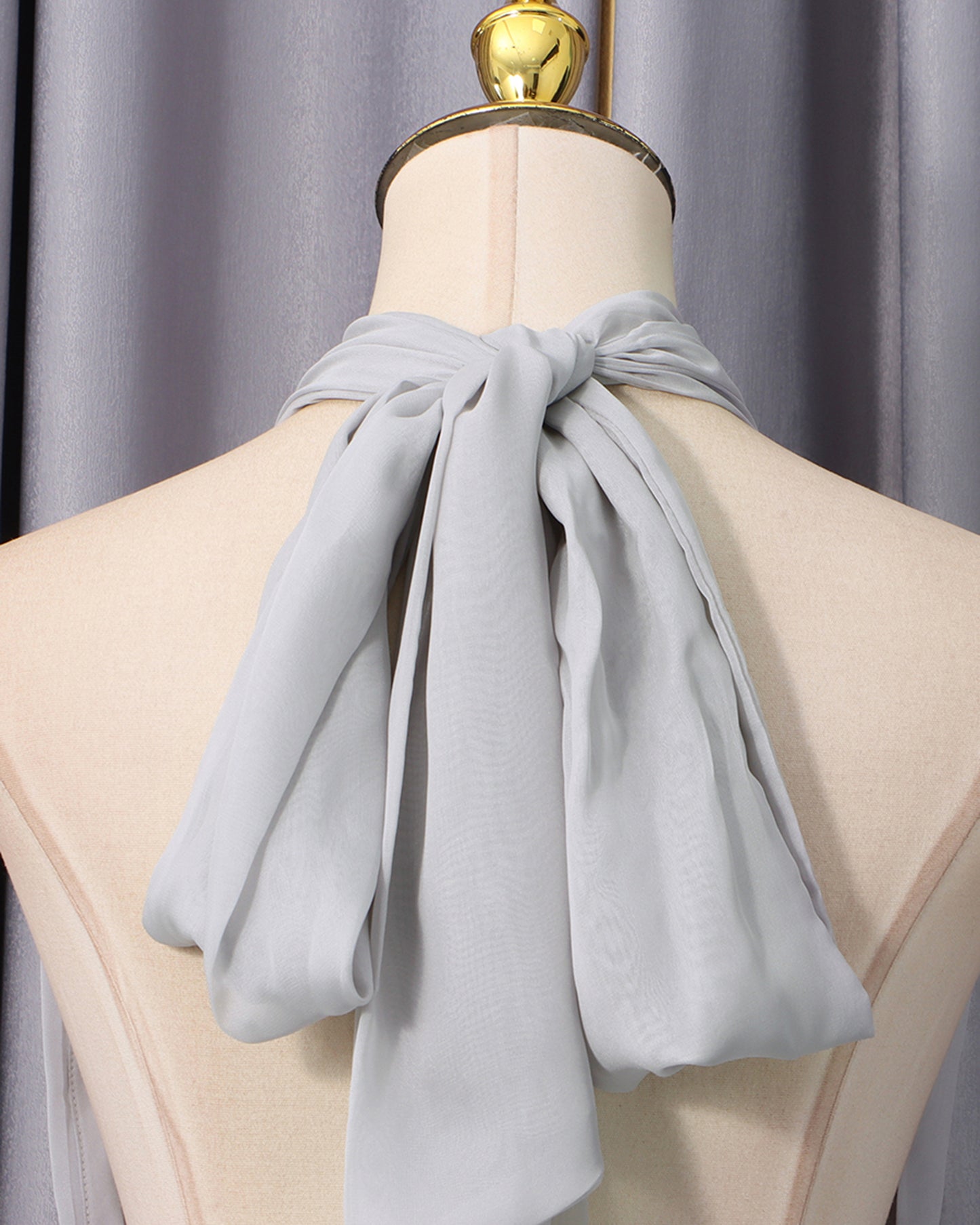 Grey Halter Sequin Waist Chiffon Maxi Dress