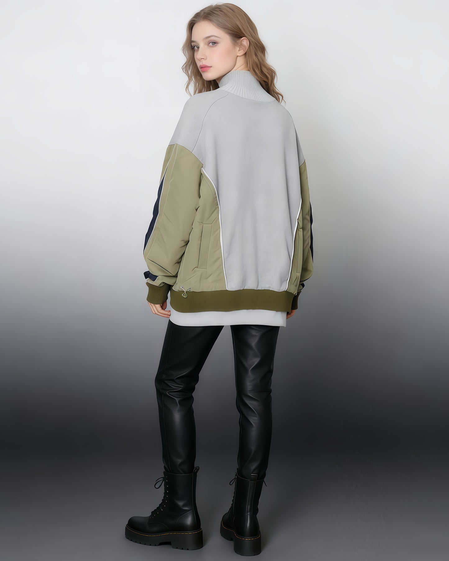 Grey Mixed-Media Turtleneck Sweatshirt