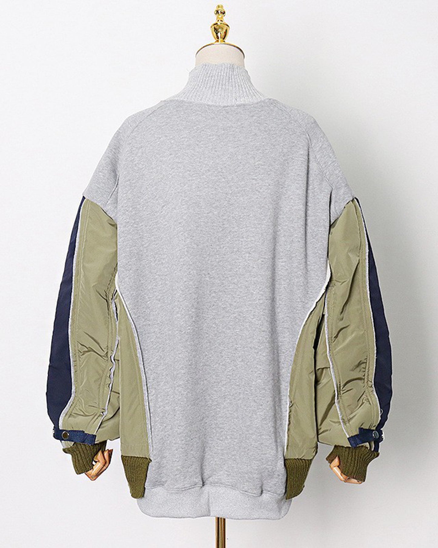 Grey Mixed-Media Turtleneck Sweatshirt