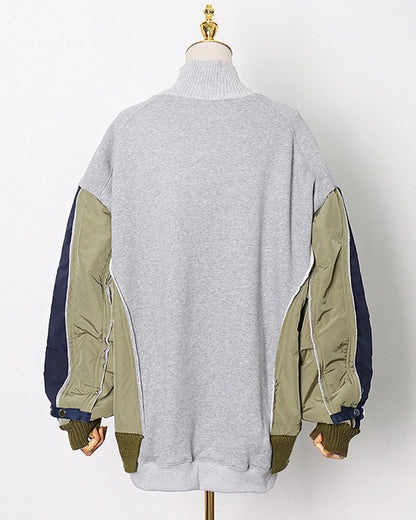 Grey Mixed-Media Turtleneck Sweatshirt