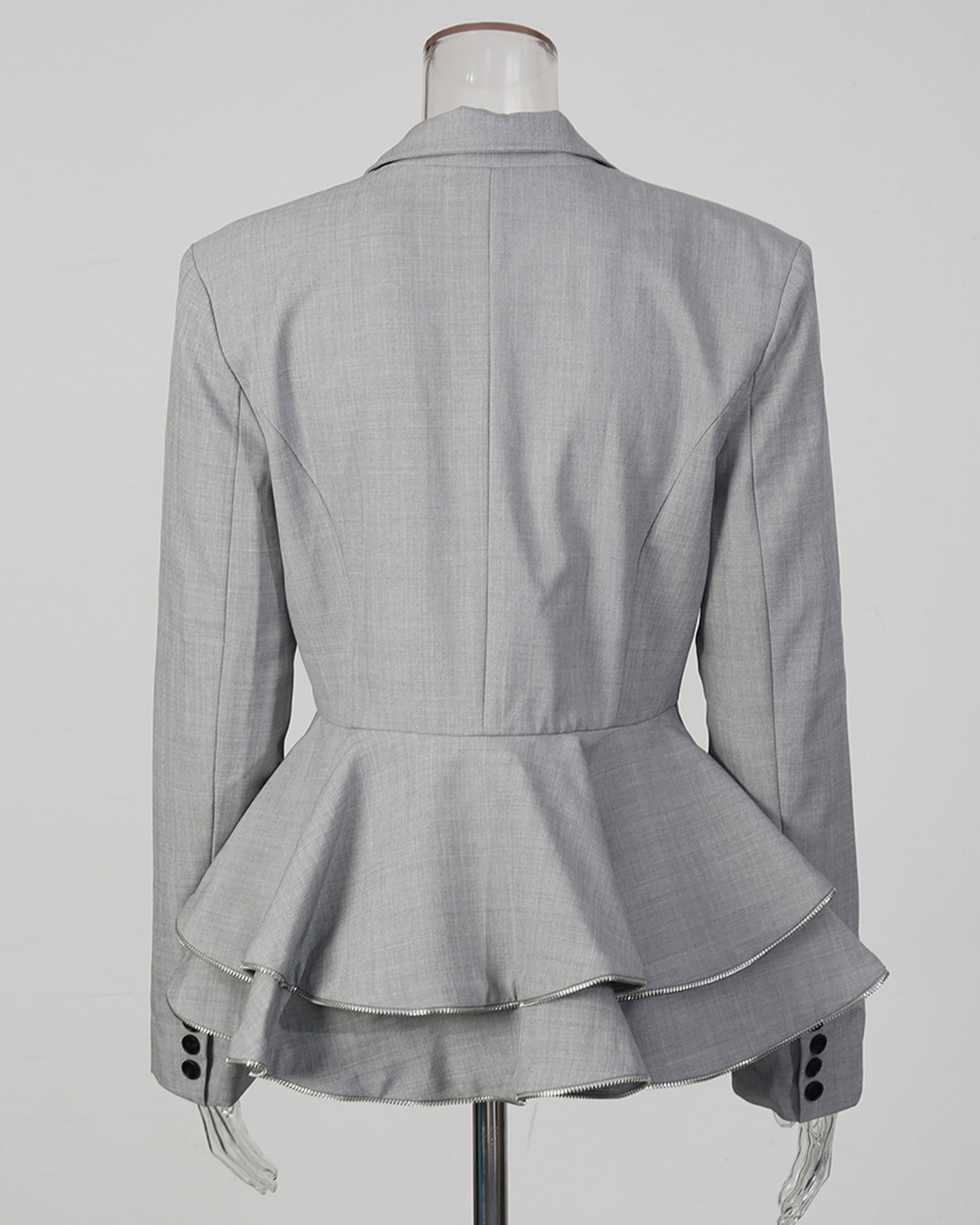 Grey Peplum Blazer with Double-Breasted Design