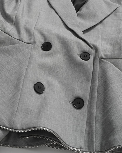 Grey Peplum Blazer with Double-Breasted Design