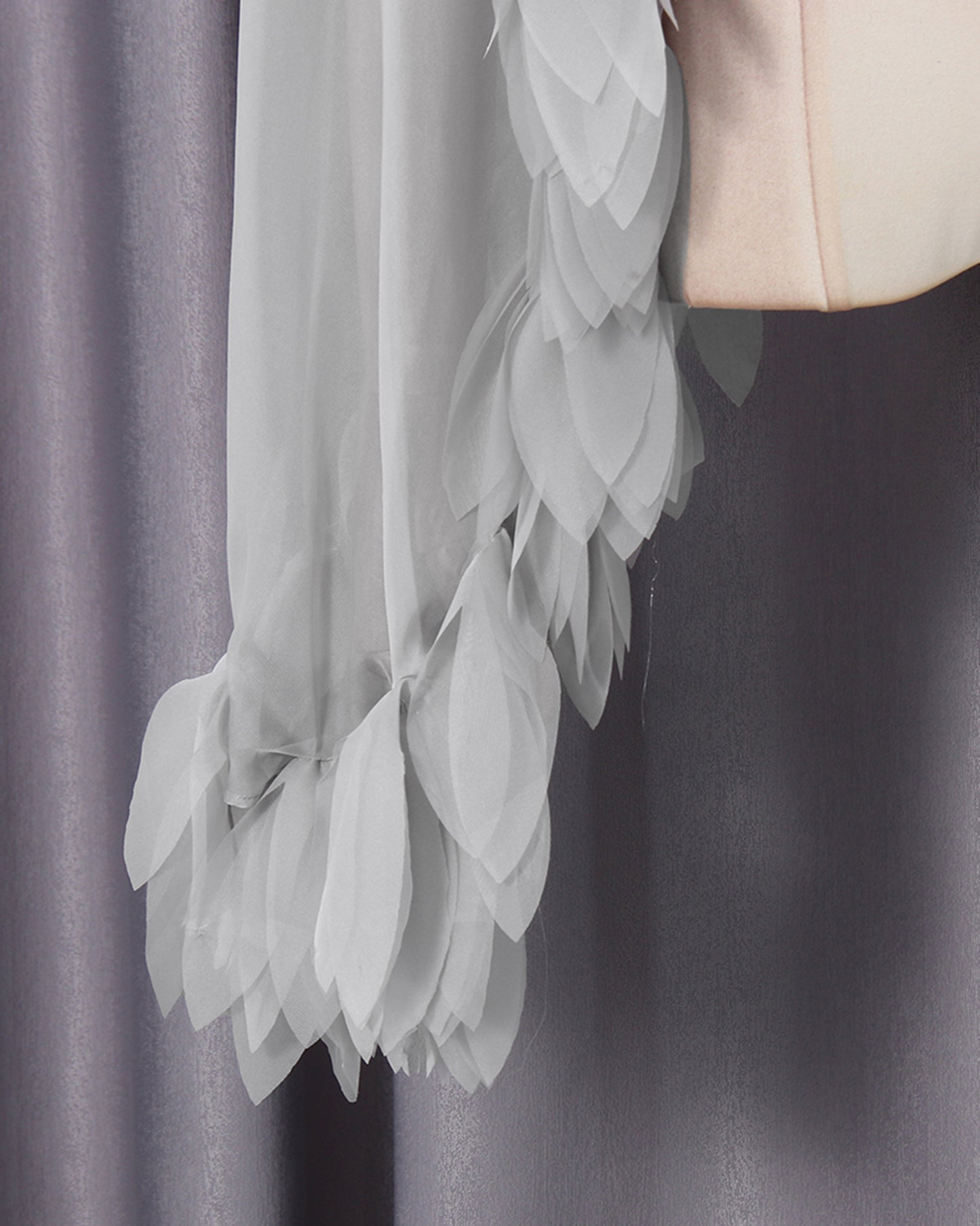 Grey Petal-Trim Sheer Chiffon Top