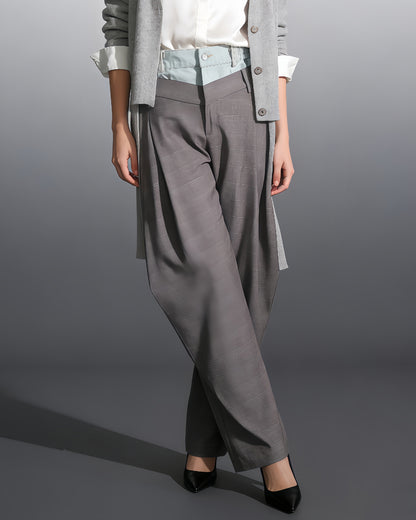 Grey Pinstripe High-Waisted Pants Denim Waist