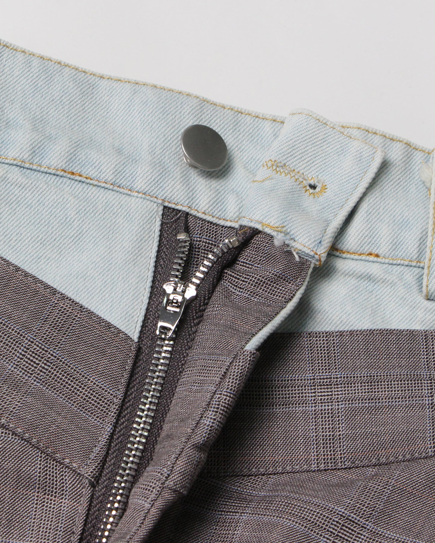 Grey Pinstripe High-Waisted Pants Denim Waist