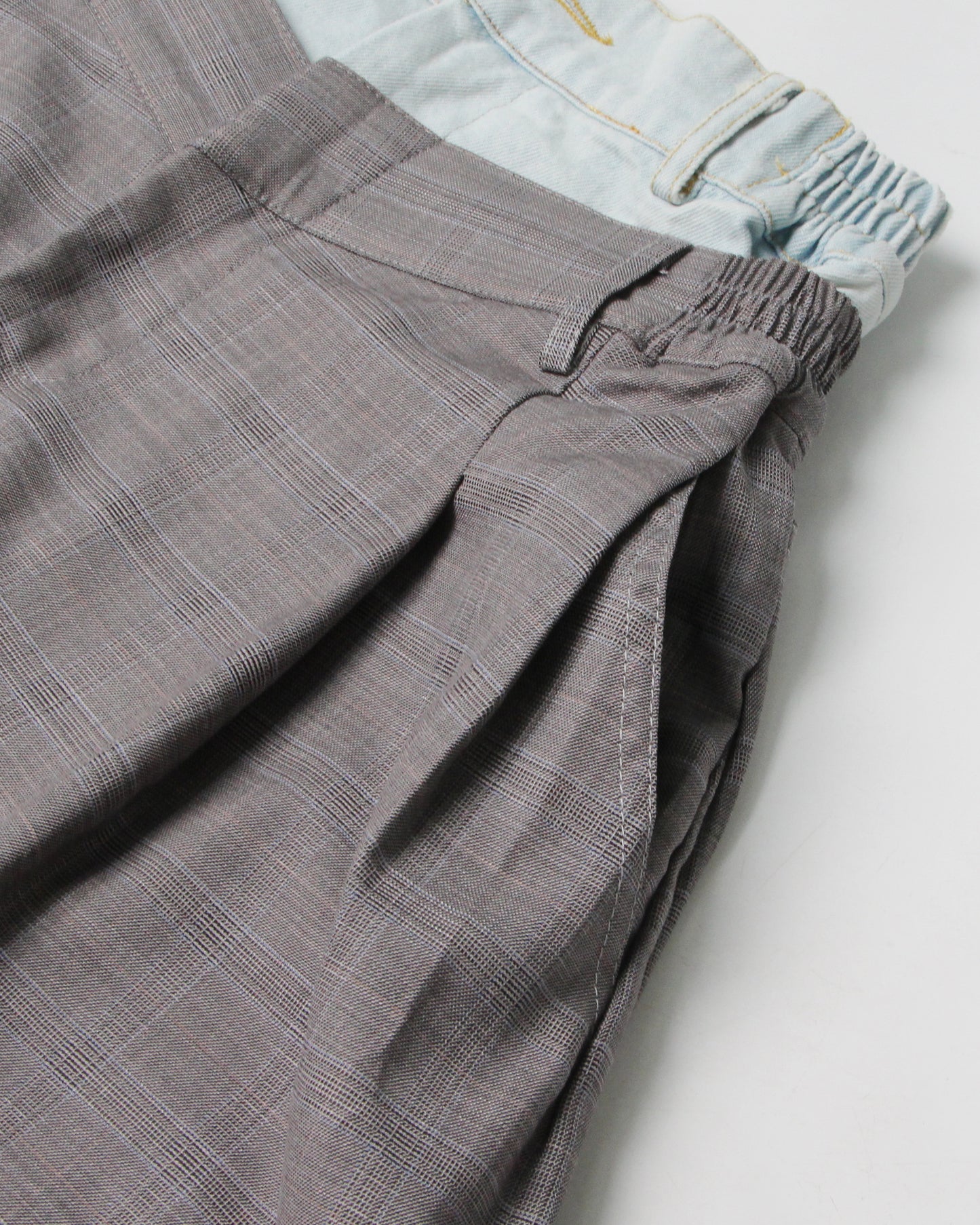 Grey Pinstripe High-Waisted Pants Denim Waist