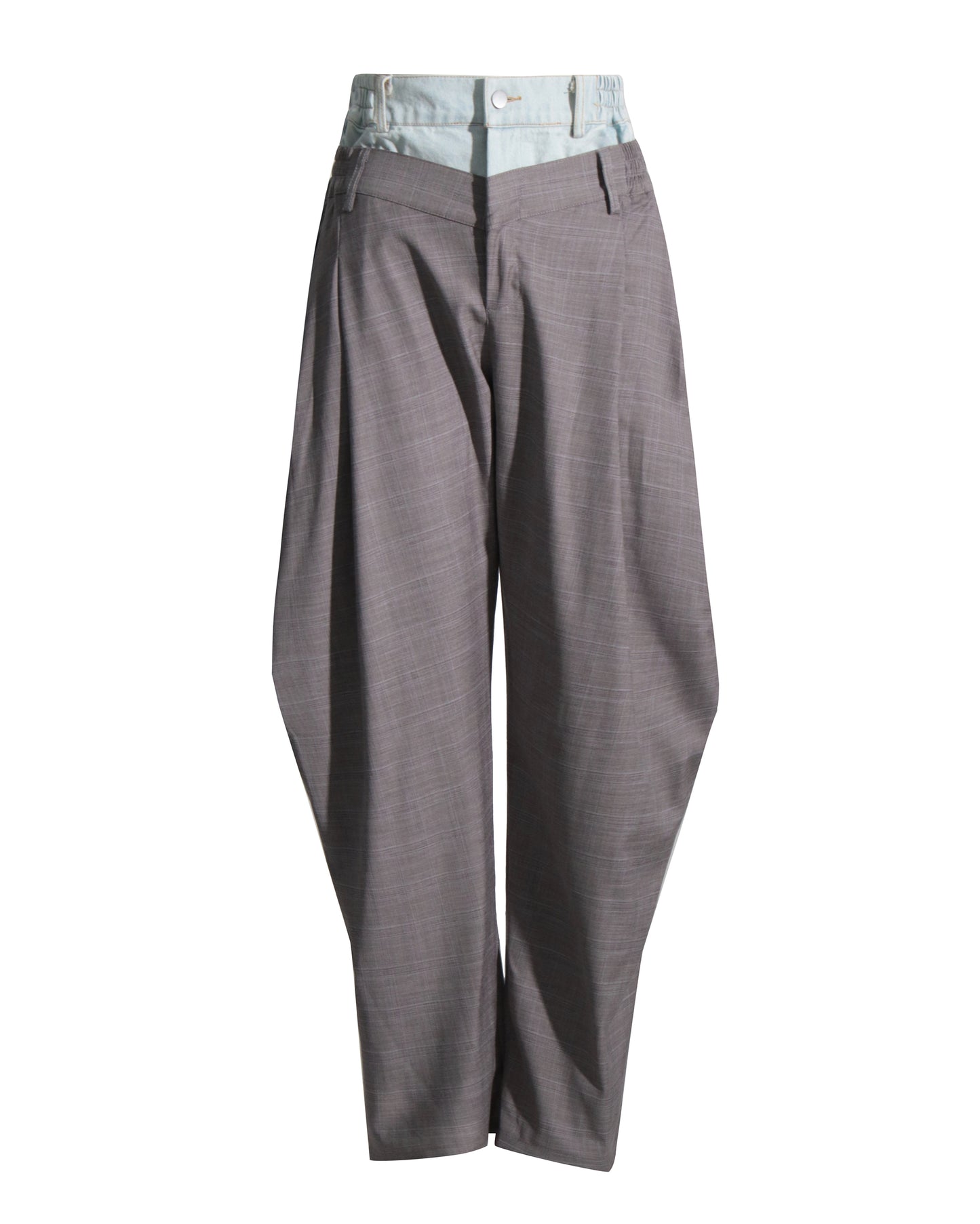 Grey Pinstripe High-Waisted Pants Denim Waist