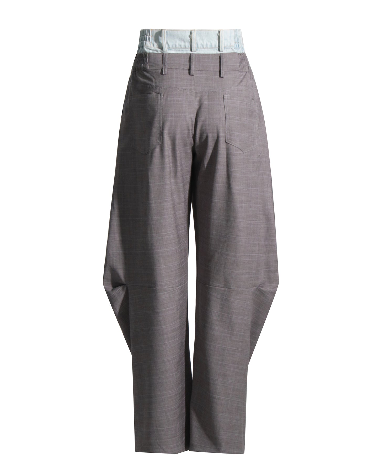 Grey Pinstripe High-Waisted Pants Denim Waist