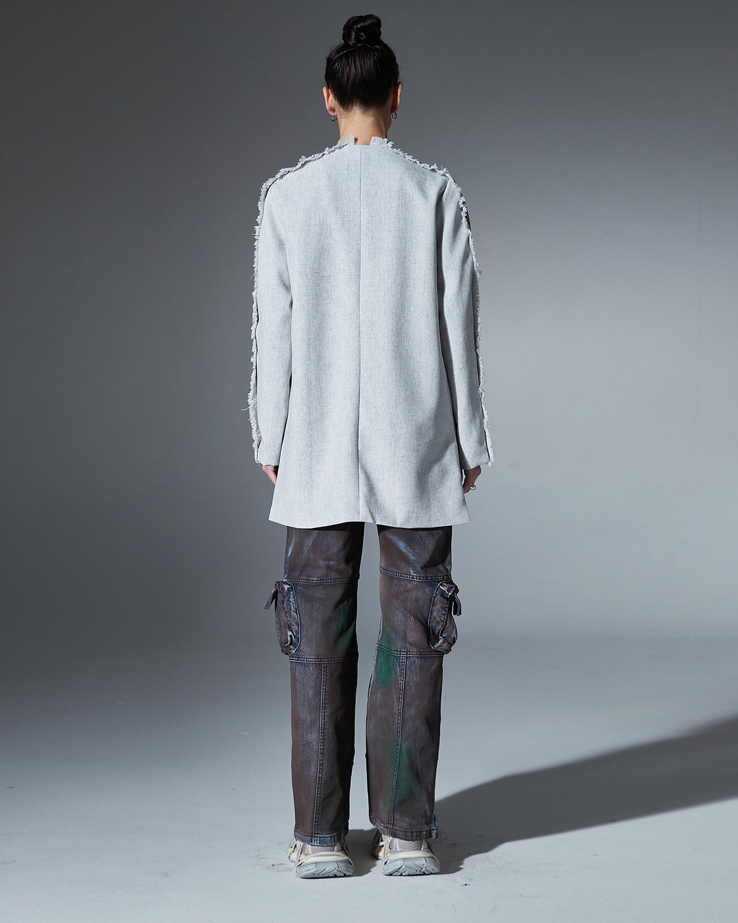 Grey Raw-Edge Patchwork Jacket