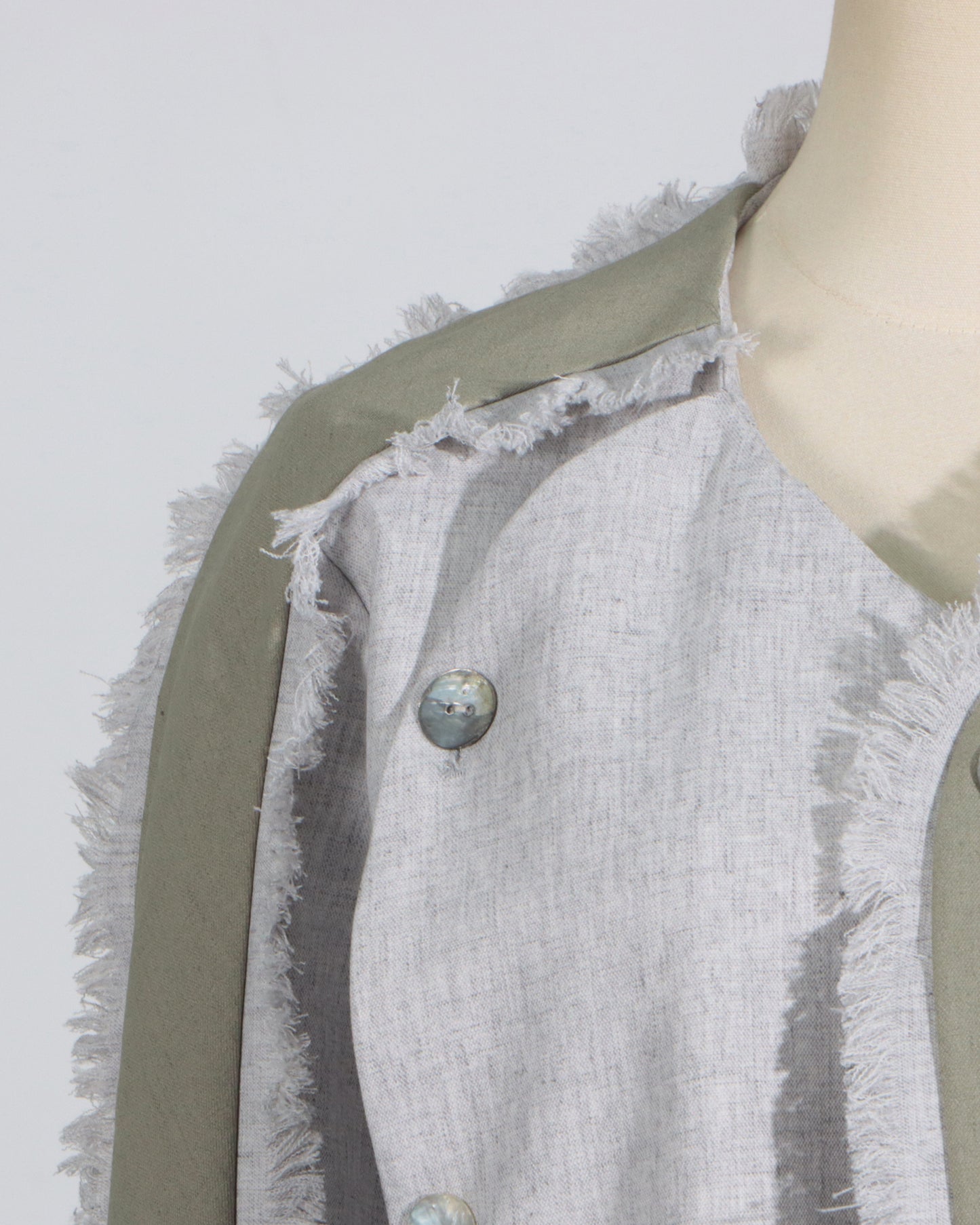 Grey Raw-Edge Patchwork Jacket