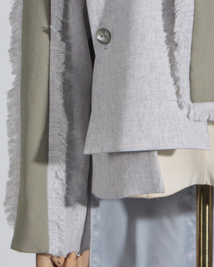 Grey Raw-Edge Patchwork Jacket