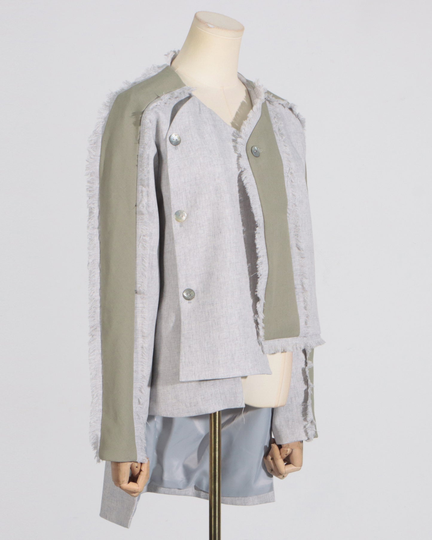 Grey Raw-Edge Patchwork Jacket